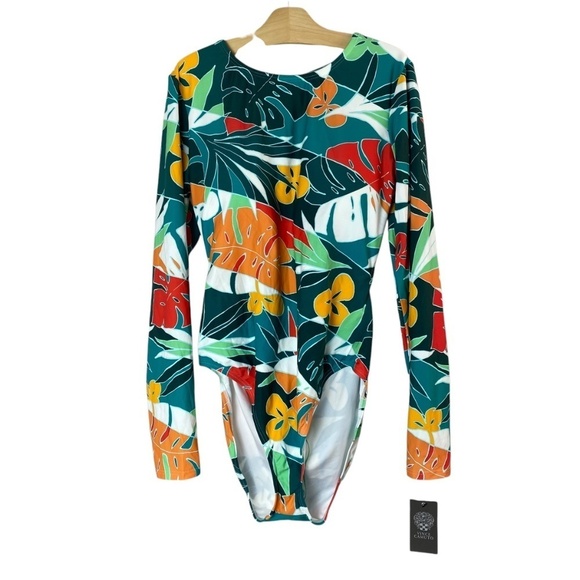 VINCE CAMUTO- Long Sleeve One-Piece Swimsuit Backless Multicolor Size 14 -NWT - Picture 3 of 9